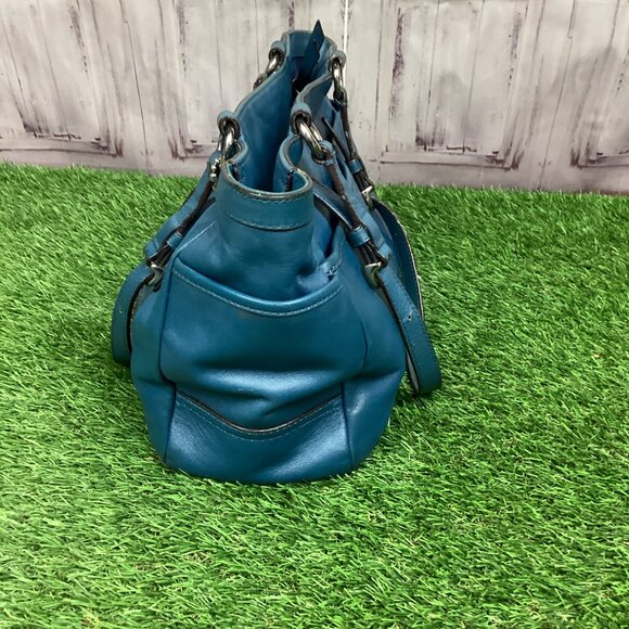 COACH Blue Leather Pleated Gallery East West Tote Handbag 17721 - Picture 2 of 16